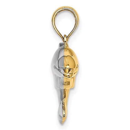 14K Gelb- & Rhodiumgold mit Rhodium 3-D wendbarer gepolsterter Delfin-Charm
