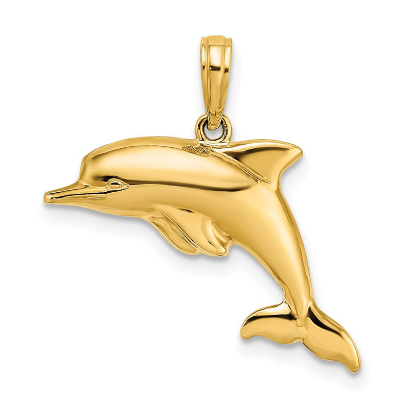 14K Gelb- & Rhodiumgold mit Rhodium 3-D wendbarer gepolsterter Delfin-Charm