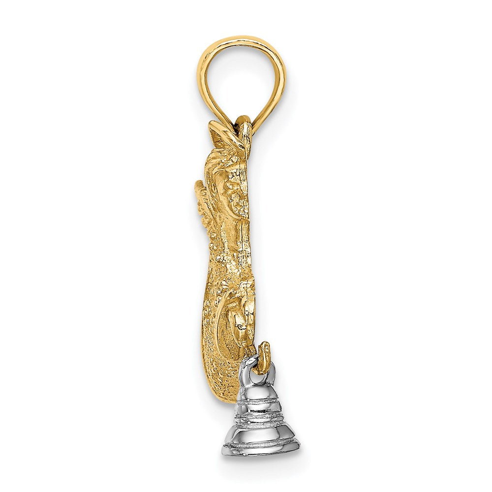 14K Bicolor-Gold mit Rhodium fliegender Engel-Charm mit beweglicher Glocke