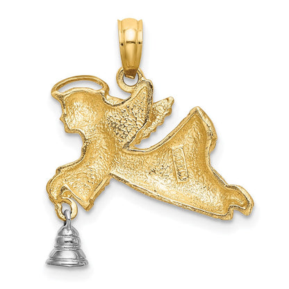 14K Bicolor-Gold mit Rhodium fliegender Engel-Charm mit beweglicher Glocke