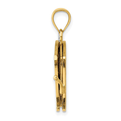 14K Gelb- und Rhodiumgold-Charm mit Rhodium, 3-D beweglicher Flaggenbuch-Anhänger „Treueschwur“