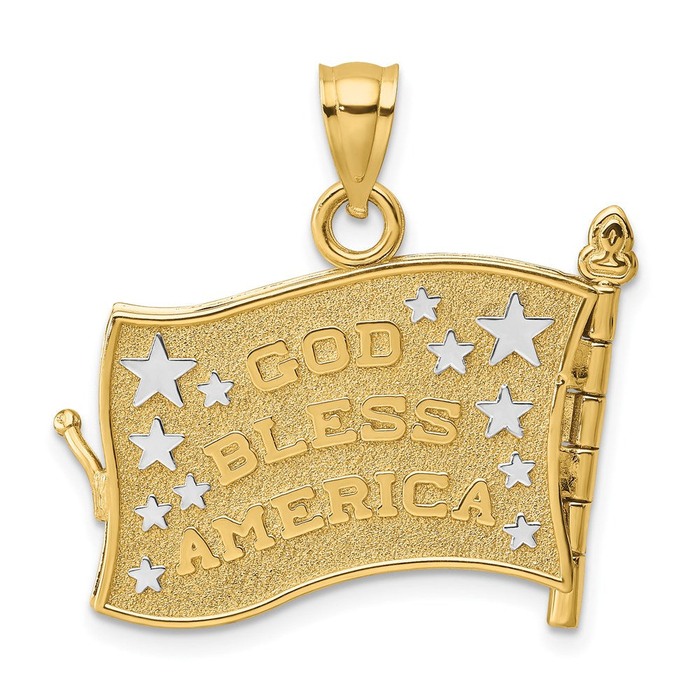 14K Gelb- und Rhodiumgold-Charm mit Rhodium, 3-D beweglicher Flaggenbuch-Anhänger „Treueschwur“