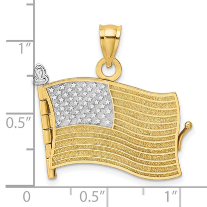 14K Gelb- und Rhodiumgold-Charm mit Rhodium, 3-D beweglicher Flaggenbuch-Anhänger „Treueschwur“