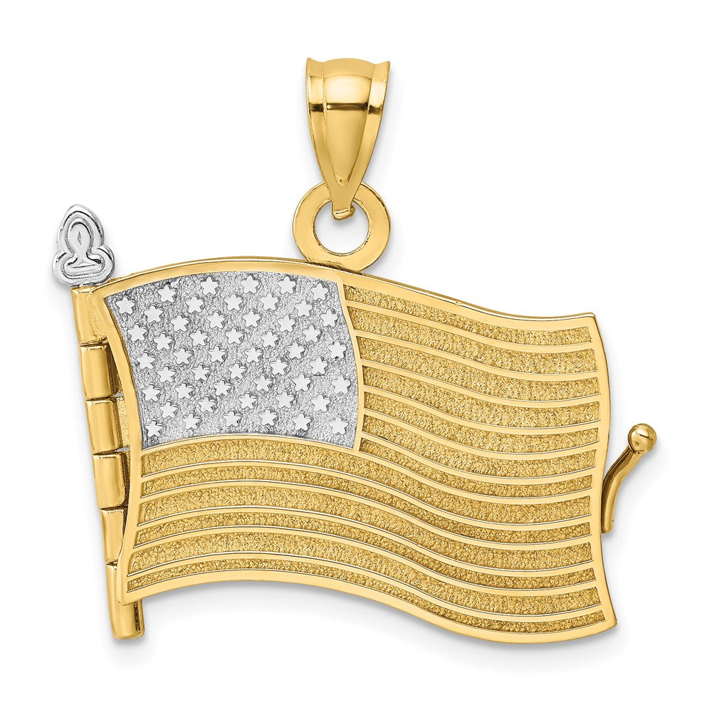 14K Gelb- und Rhodiumgold-Charm mit Rhodium, 3-D beweglicher Flaggenbuch-Anhänger „Treueschwur“