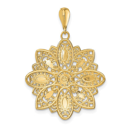 14K Gelbgold & Rhodium mit Rhodium-Diamantschliff und Filigran-Blumen-Charm