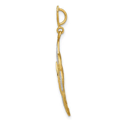 14K Gelbgold & Rhodiumgold mit Rhodium Diamantschliff-Filigran-Oval-Charm