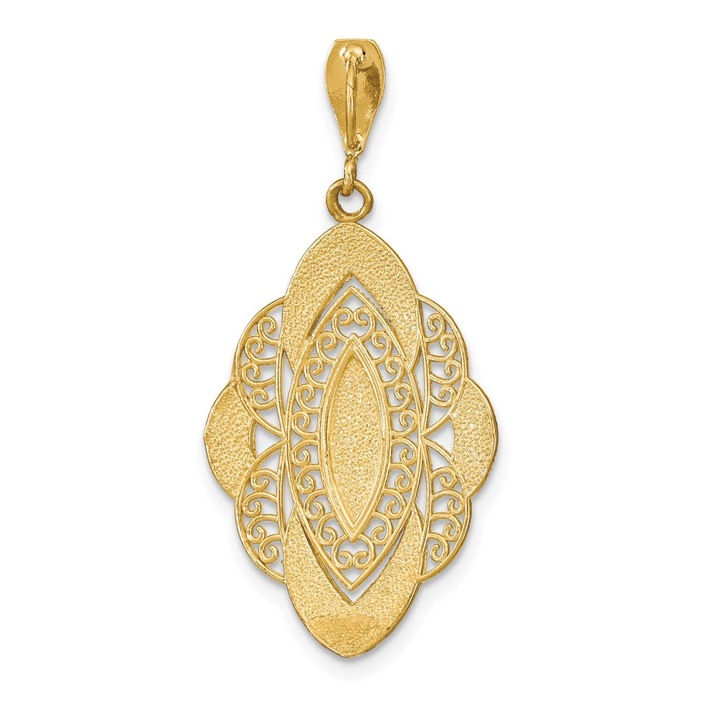 14K Gelbgold & Rhodiumgold mit Rhodium Diamantschliff-Filigran-Oval-Charm