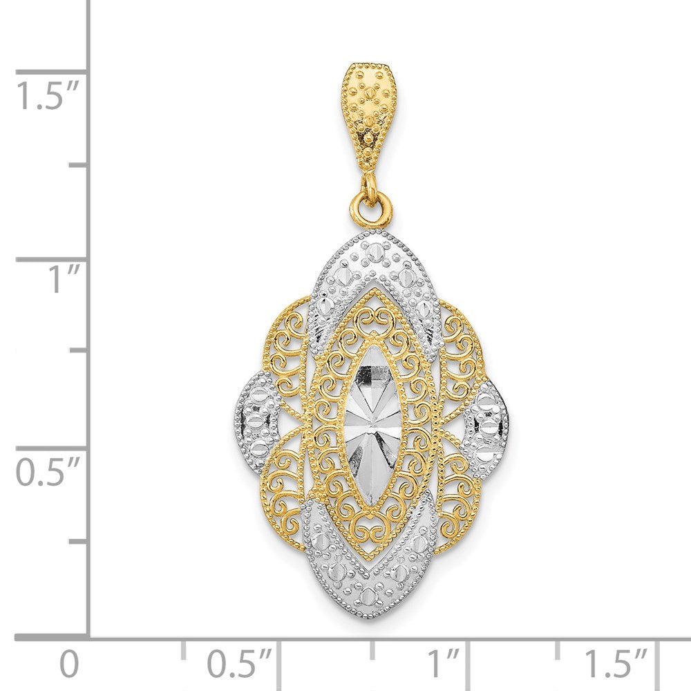 14K Gelbgold & Rhodiumgold mit Rhodium Diamantschliff-Filigran-Oval-Charm