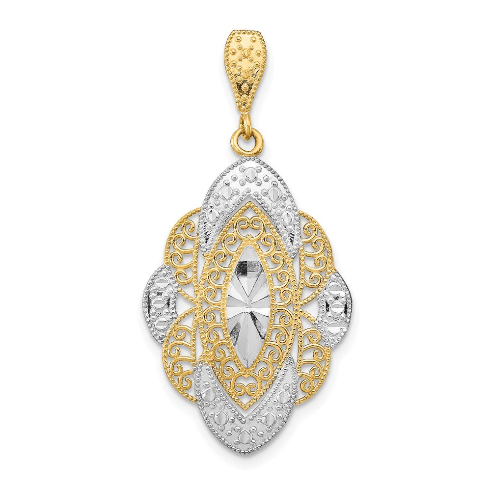 14K Gelbgold & Rhodiumgold mit Rhodium Diamantschliff-Filigran-Oval-Charm