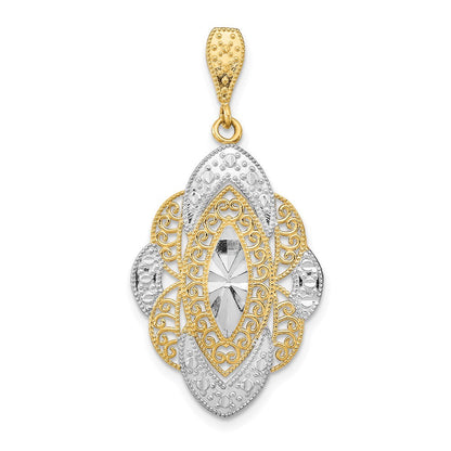 14K Gelbgold & Rhodiumgold mit Rhodium Diamantschliff-Filigran-Oval-Charm