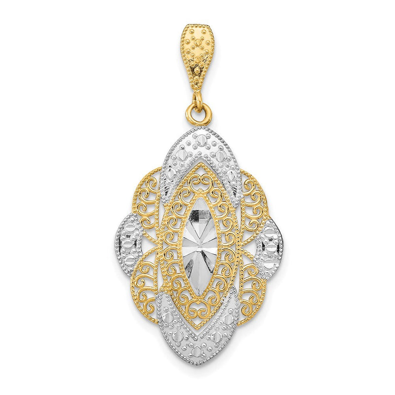 14K Gelbgold & Rhodiumgold mit Rhodium Diamantschliff-Filigran-Oval-Charm