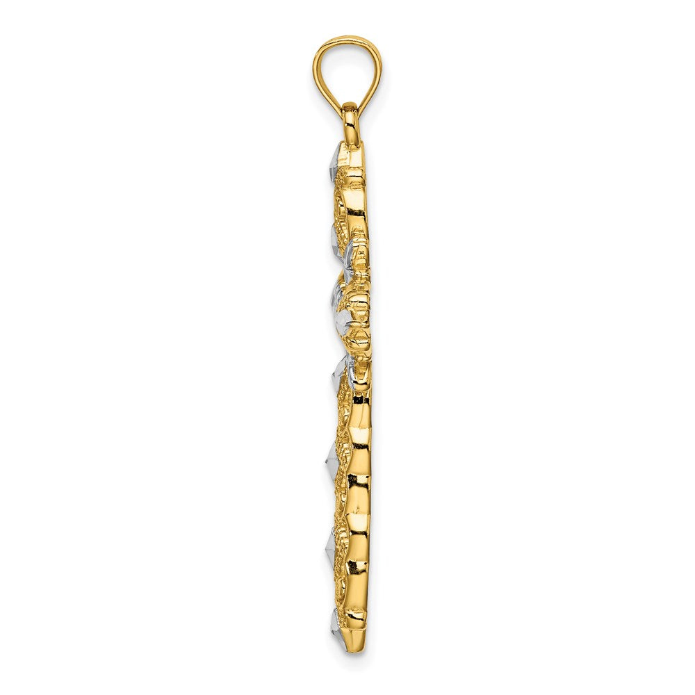 14K Gelb- und Rhodiumgold mit Rhodiumbeschichtung, diamantiertes Kreuz-Charm