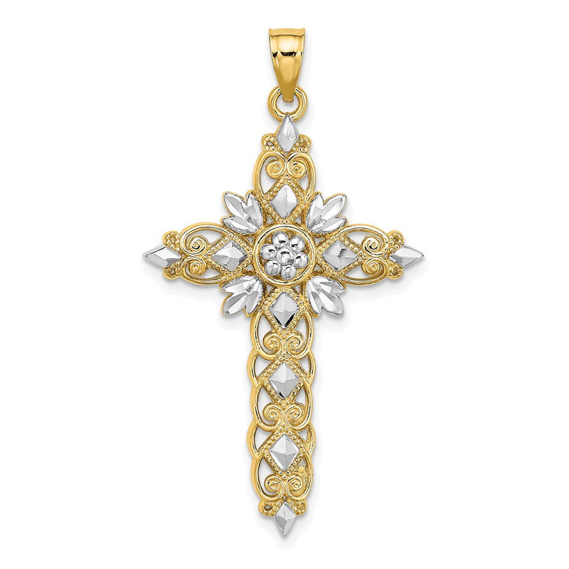 14K Gelb- und Rhodiumgold mit Rhodiumbeschichtung, diamantiertes Kreuz-Charm