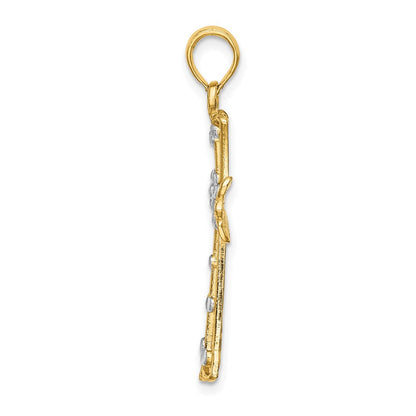 14K Gelb & Rhodium mit Rhodium Diamantiert Kreuz Charm