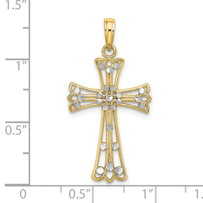 14K Gelb & Rhodium mit Rhodium Diamantiert Kreuz Charm