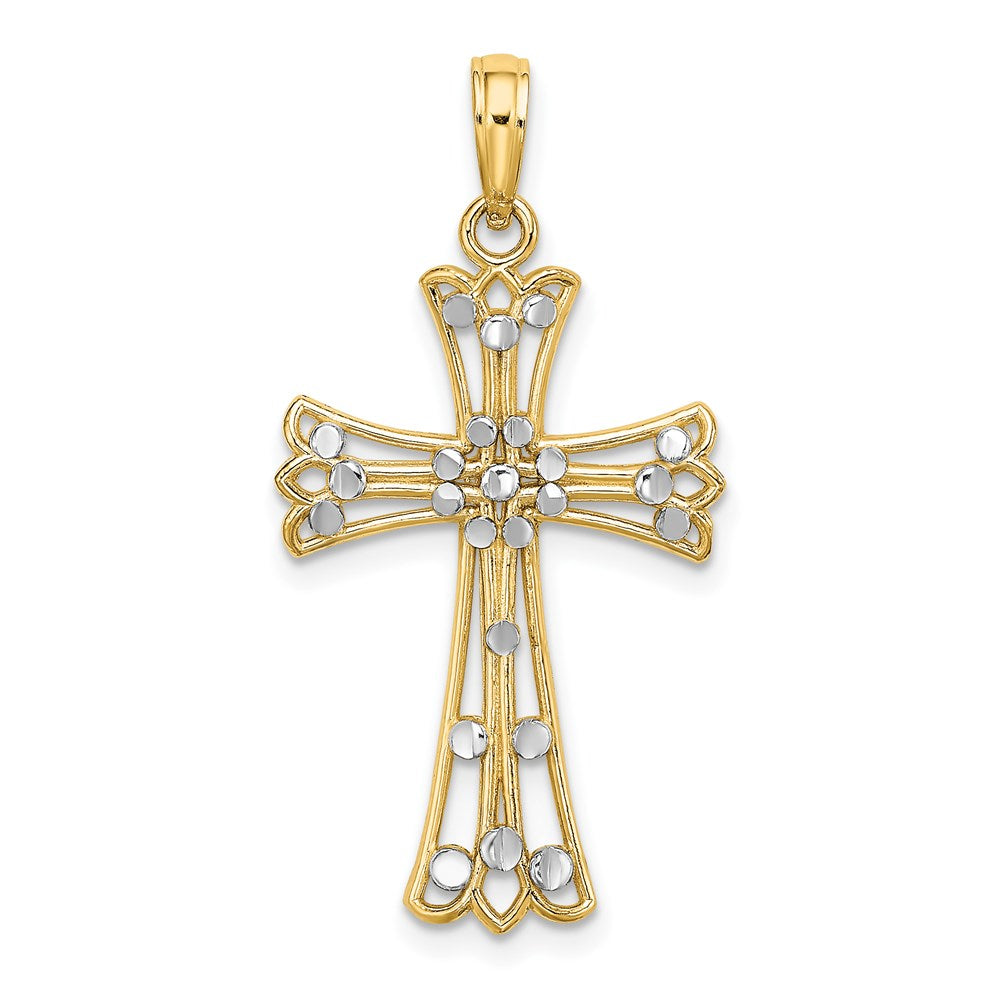 14K Gelb & Rhodium mit Rhodium Diamantiert Kreuz Charm