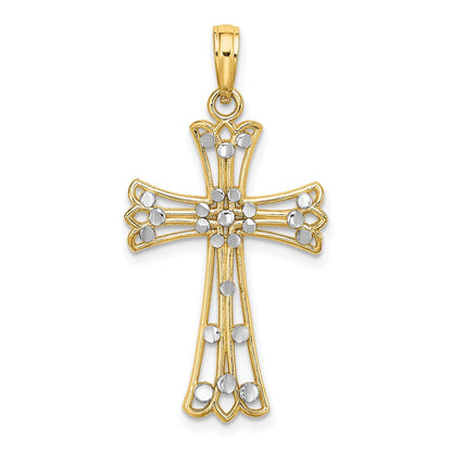 14K Gelb & Rhodium mit Rhodium Diamantiert Kreuz Charm