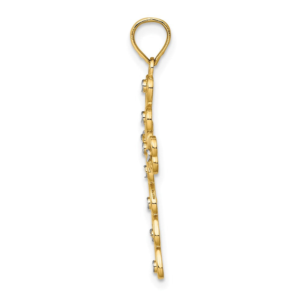 14K Gelb & Rhodium mit Diamantiert Herz Kreuz Charm
