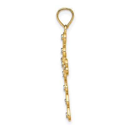 14K Gelb & Rhodium mit Diamantiert Herz Kreuz Charm