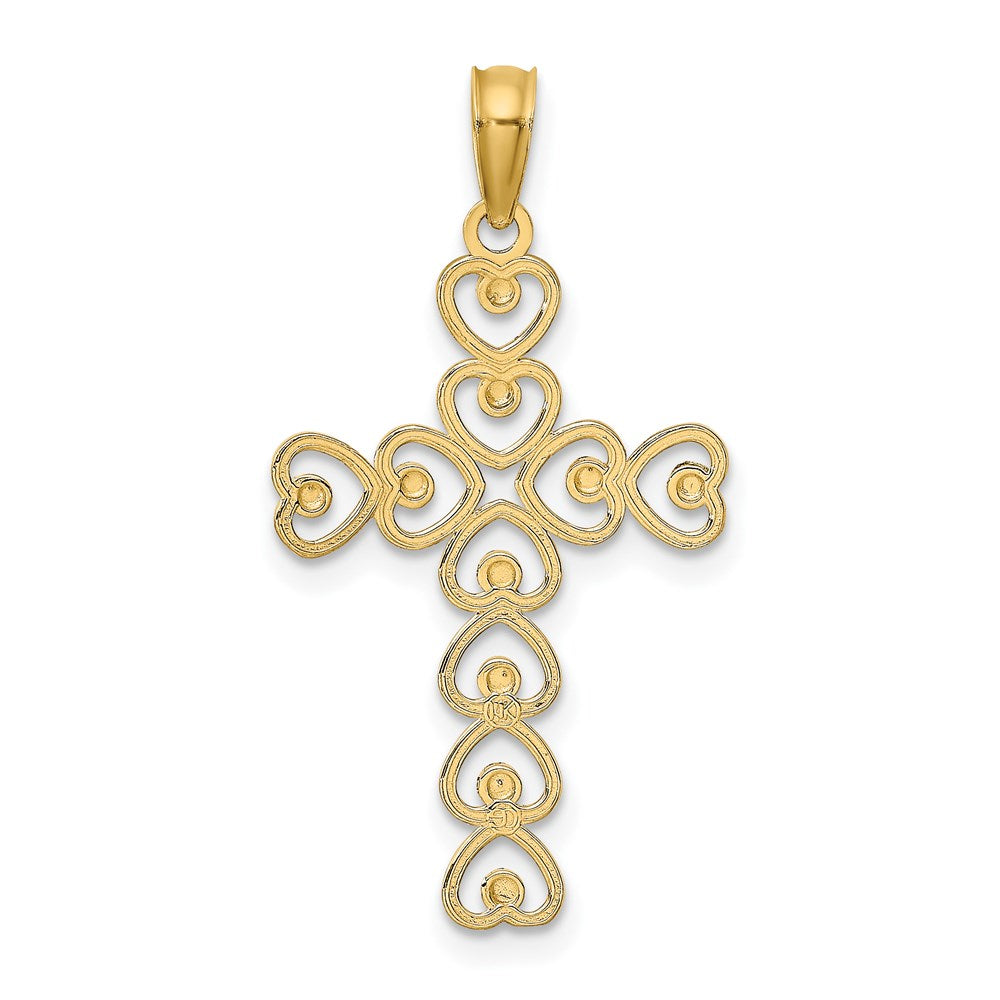 14K Gelb & Rhodium mit Diamantiert Herz Kreuz Charm