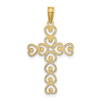 14K Gelb & Rhodium mit Diamantiert Herz Kreuz Charm