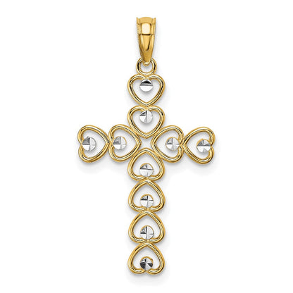 14K Gelb & Rhodium mit Diamantiert Herz Kreuz Charm