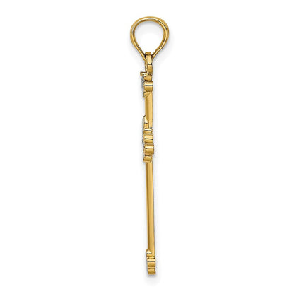 14K Gelb & Rhodium mit Dünn Diamantiert Kreuz Charm