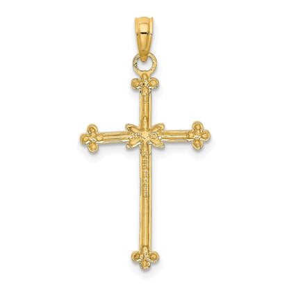 14K Gelb & Rhodium mit Dünn Diamantiert Kreuz Charm