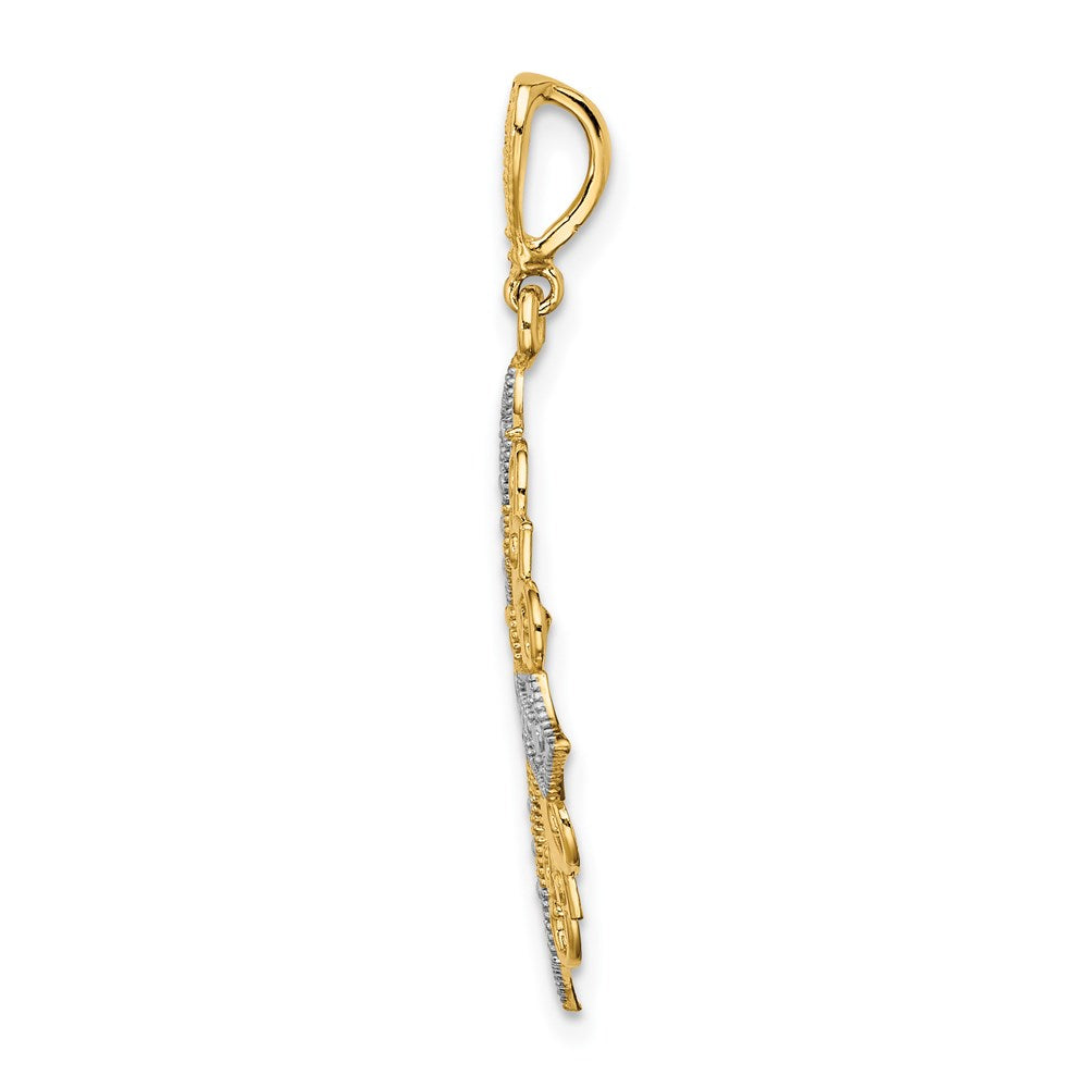14 Karat Gelb- und Rhodiumgold mit Rhodium ausgeschnittenem Kreuz-Medaillon-Charm