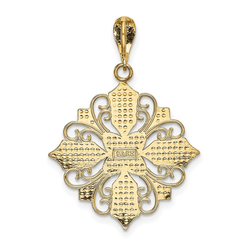 14 Karat Gelb- und Rhodiumgold mit Rhodium ausgeschnittenem Kreuz-Medaillon-Charm