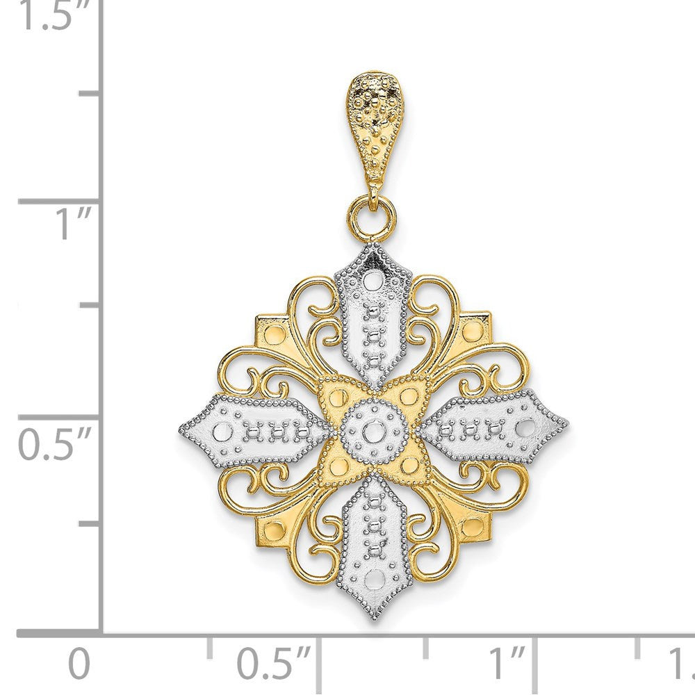 14 Karat Gelb- und Rhodiumgold mit Rhodium ausgeschnittenem Kreuz-Medaillon-Charm