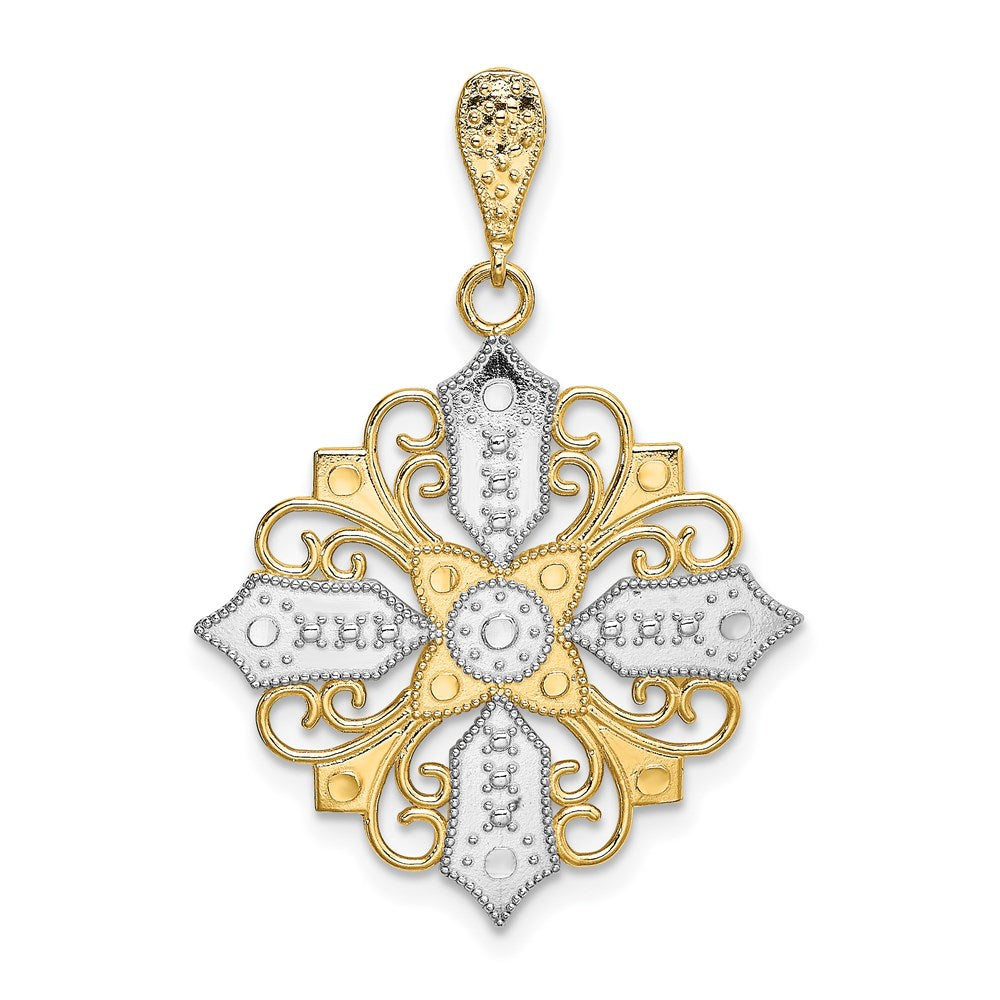 14 Karat Gelb- und Rhodiumgold mit Rhodium ausgeschnittenem Kreuz-Medaillon-Charm