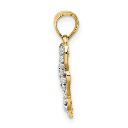 14K Gelb & Rhodium mit Rhodium Ausgeschnitten Flügel Schmetterling Anhänger