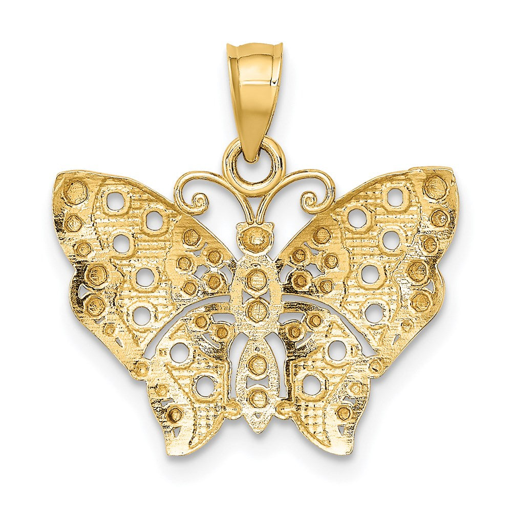 14K Gelb & Rhodium mit Rhodium Ausgeschnitten Flügel Schmetterling Anhänger