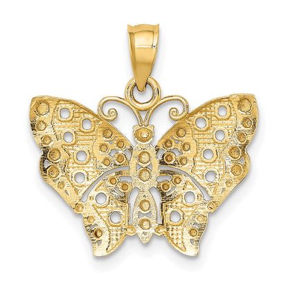 14K Gelb & Rhodium mit Rhodium Ausgeschnitten Flügel Schmetterling Anhänger