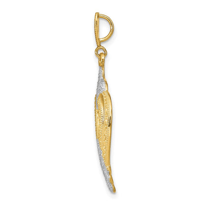 14K Gelbgold mit Rhodium und Rhodium-Cut-Out-Herz-Charm