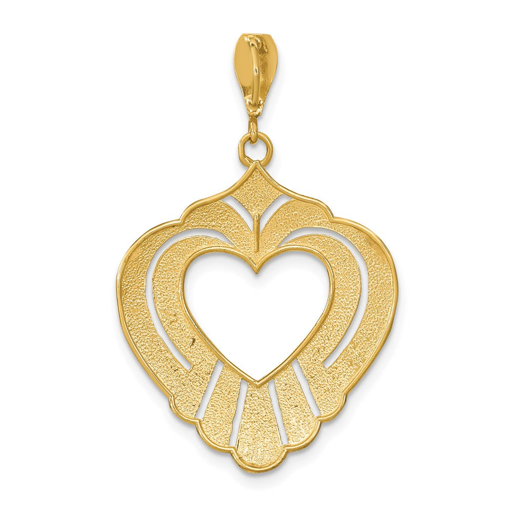 14K Gelbgold mit Rhodium und Rhodium-Cut-Out-Herz-Charm