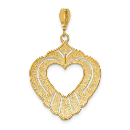 14K Gelbgold mit Rhodium und Rhodium-Cut-Out-Herz-Charm