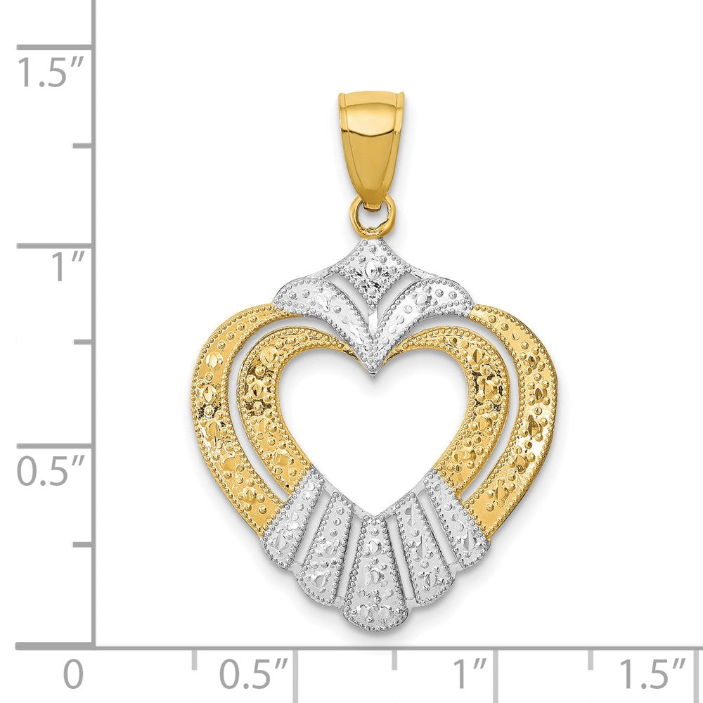 14K Gelbgold mit Rhodium und Rhodium-Cut-Out-Herz-Charm