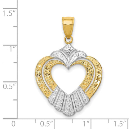 14K Gelbgold mit Rhodium und Rhodium-Cut-Out-Herz-Charm