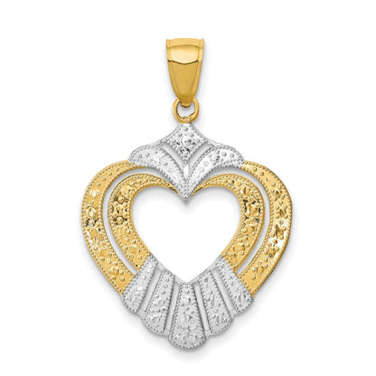 14K Gelbgold mit Rhodium und Rhodium-Cut-Out-Herz-Charm