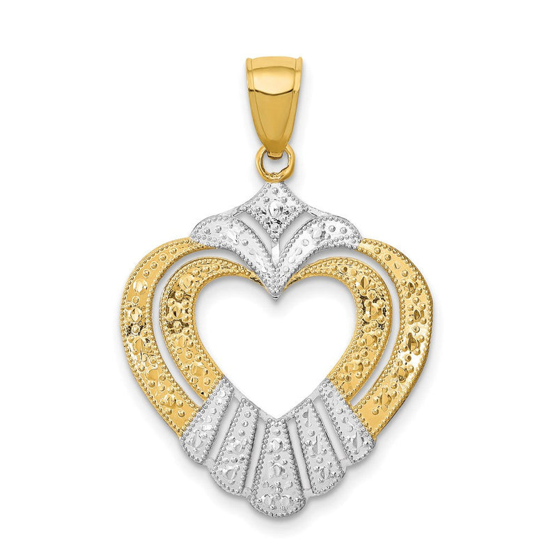 14K Gelbgold mit Rhodium und Rhodium-Cut-Out-Herz-Charm
