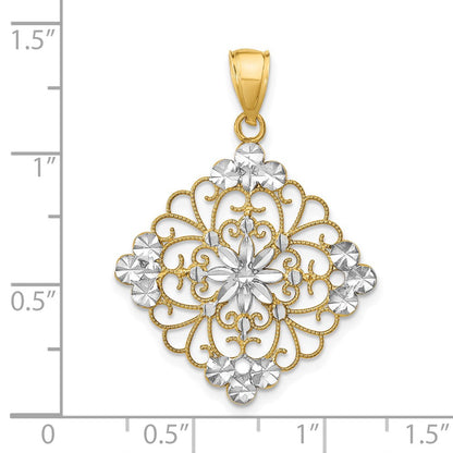 14K Gelb- und Rhodiumgold mit Rhodium diamantierter Filigran-Medaillon-Charm