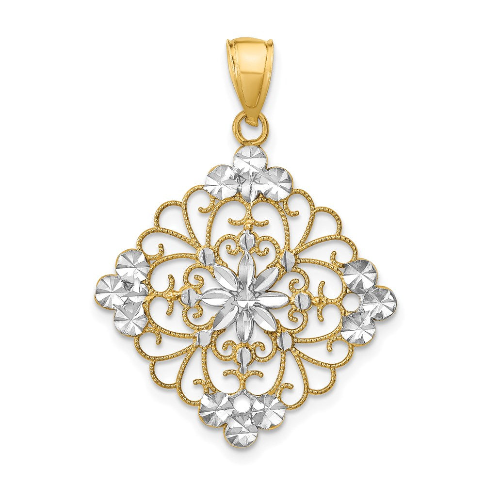 14K Gelb- und Rhodiumgold mit Rhodium diamantierter Filigran-Medaillon-Charm