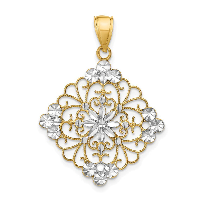 14K Gelb- und Rhodiumgold mit Rhodium diamantierter Filigran-Medaillon-Charm