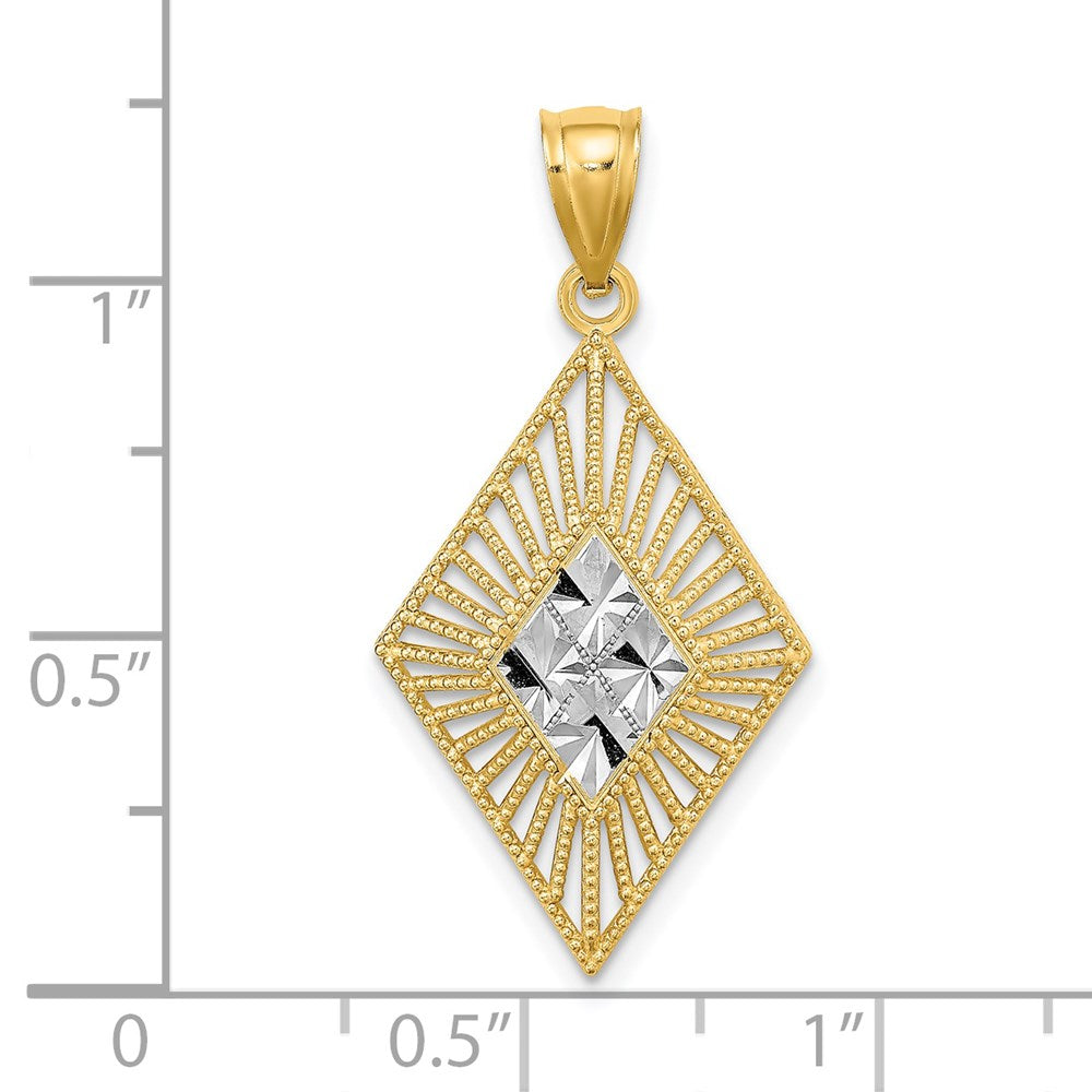 14K Gelbgold mit Rhodium, diamantiert, Anhänger in Diamantform