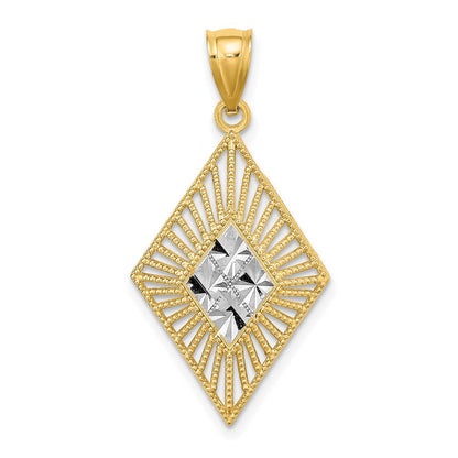 14K Gelbgold mit Rhodium, diamantiert, Anhänger in Diamantform