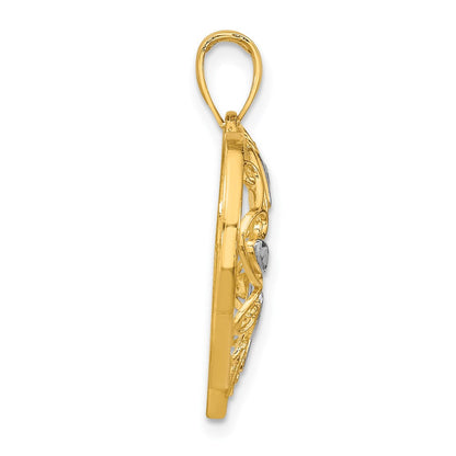 14K Gelb- und Rhodiumgold mit Rhodium-Diamantschliff-Filigran-Herzcharm