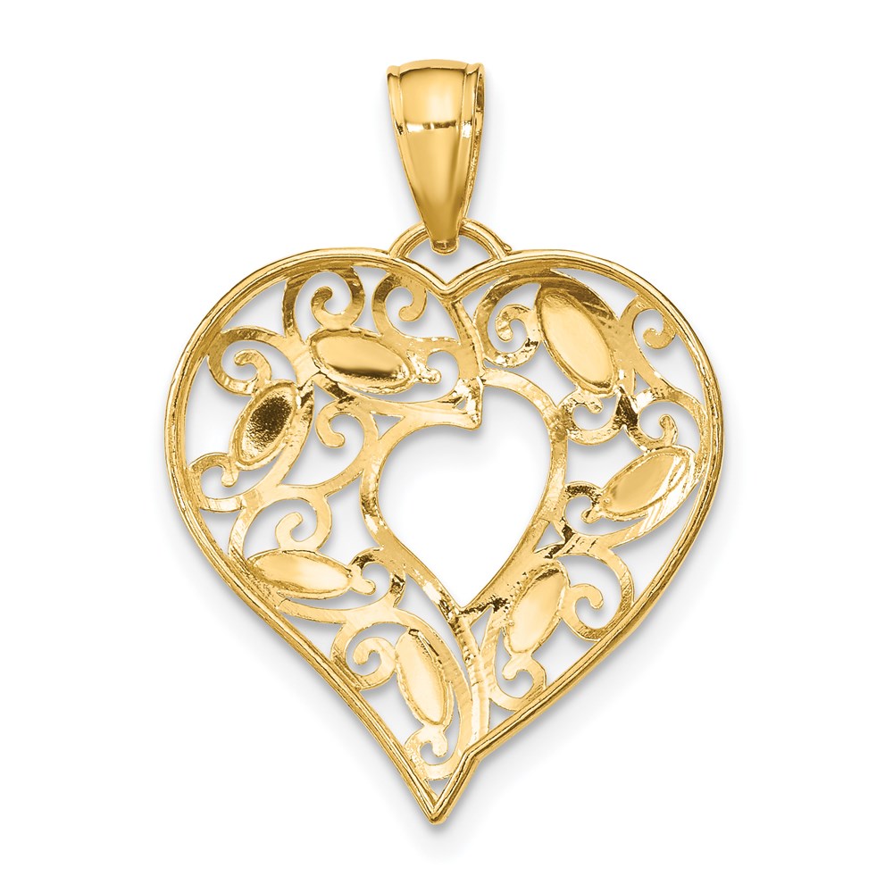 14K Gelb- und Rhodiumgold mit Rhodium-Diamantschliff-Filigran-Herzcharm