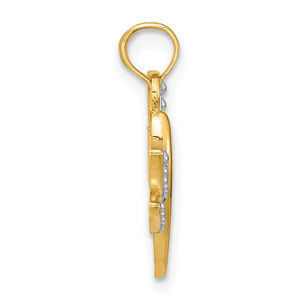 14K Gelb & Rhodium mit Rhodium Strukturiert Libelle Charm